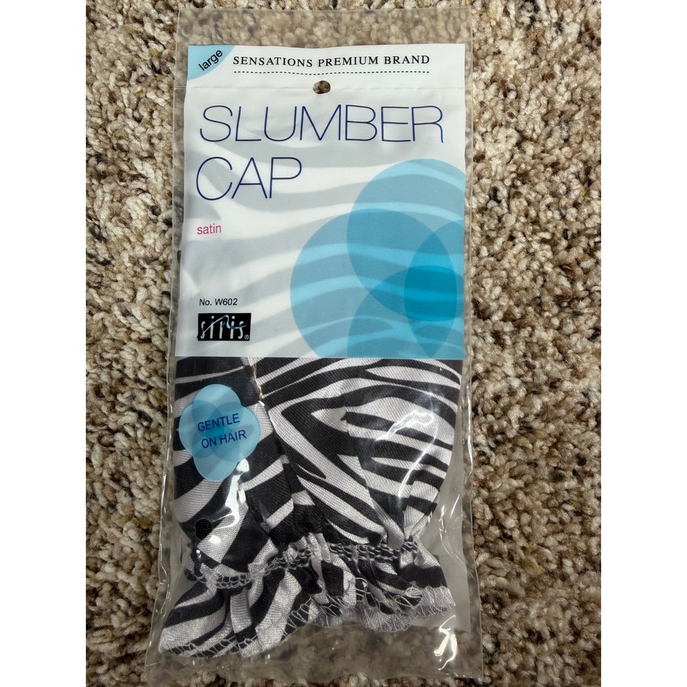 Sensations Premium Brand Slumber Cap Siris Zebra Print Satin Hair Bonnet W602 L